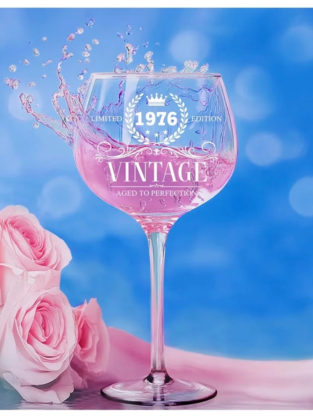 Vintage Clear Wine Glass with Red Wine Accent